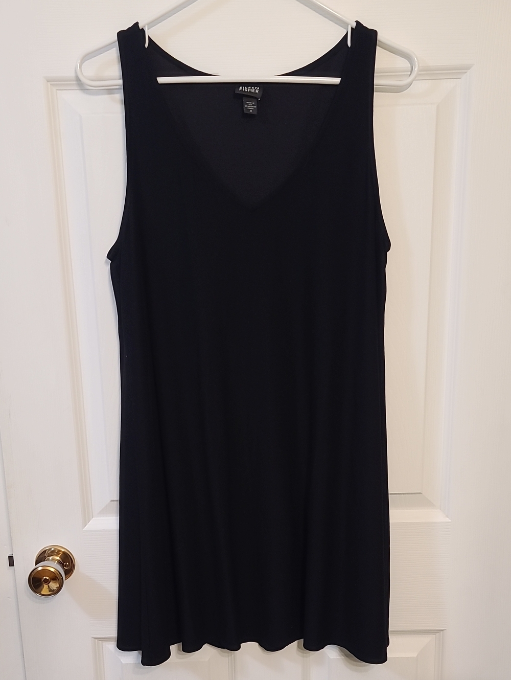 Eileen Fisher Black V-Neck Sleeveless Shift Layering Dress Minimalist